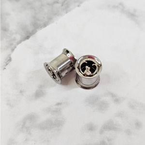 0g 8mm Ear Gauges Cat Couple Silver Metal Screwback Saddle Double Flare Tunnels